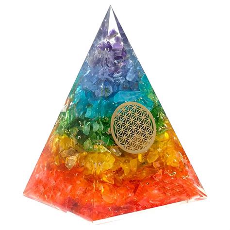 Flower of Life Seven Chakra Orgonite Pyramid.